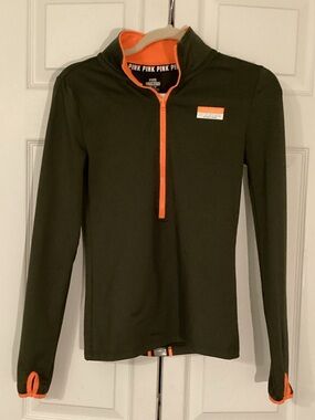 Victoria's Secret PINK Charcoal Dark Gray Half-Zip with Orange Trim